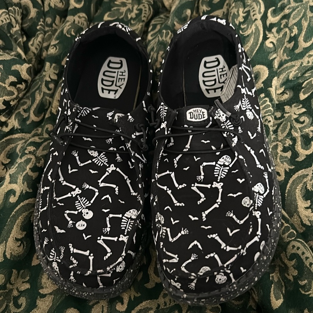 Women’s hey dude Wally skeleton goth Halloween shoes glow in dark